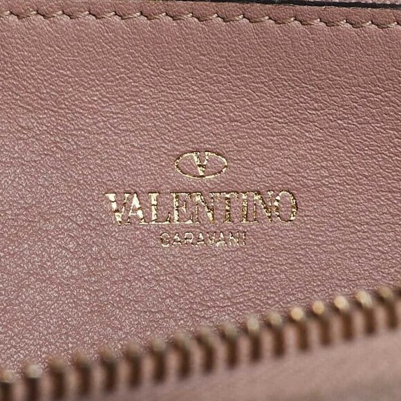 Valentino Beige Leather Rockstud Zippy Wallet - Picture 6 of 8